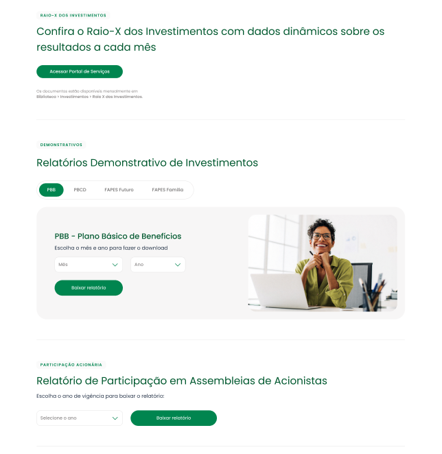 Área de relatórios do site da Fapes